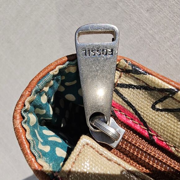 Vintage Fossil Key-Per Coated Canvas Fun Tan and Pink Print Medium Stachel Clean - Picture 8 of 13